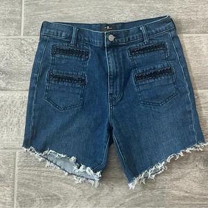 7 For All Mankind Women's Cutoff Denim Jean Shorts Size 28 Ruffle Pockets